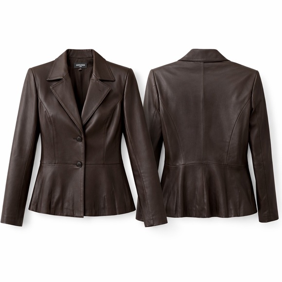 Classiques Entier Dark Brown 100% Leather Blazer Jacket Women’s Size 6 office - Picture 3 of 9